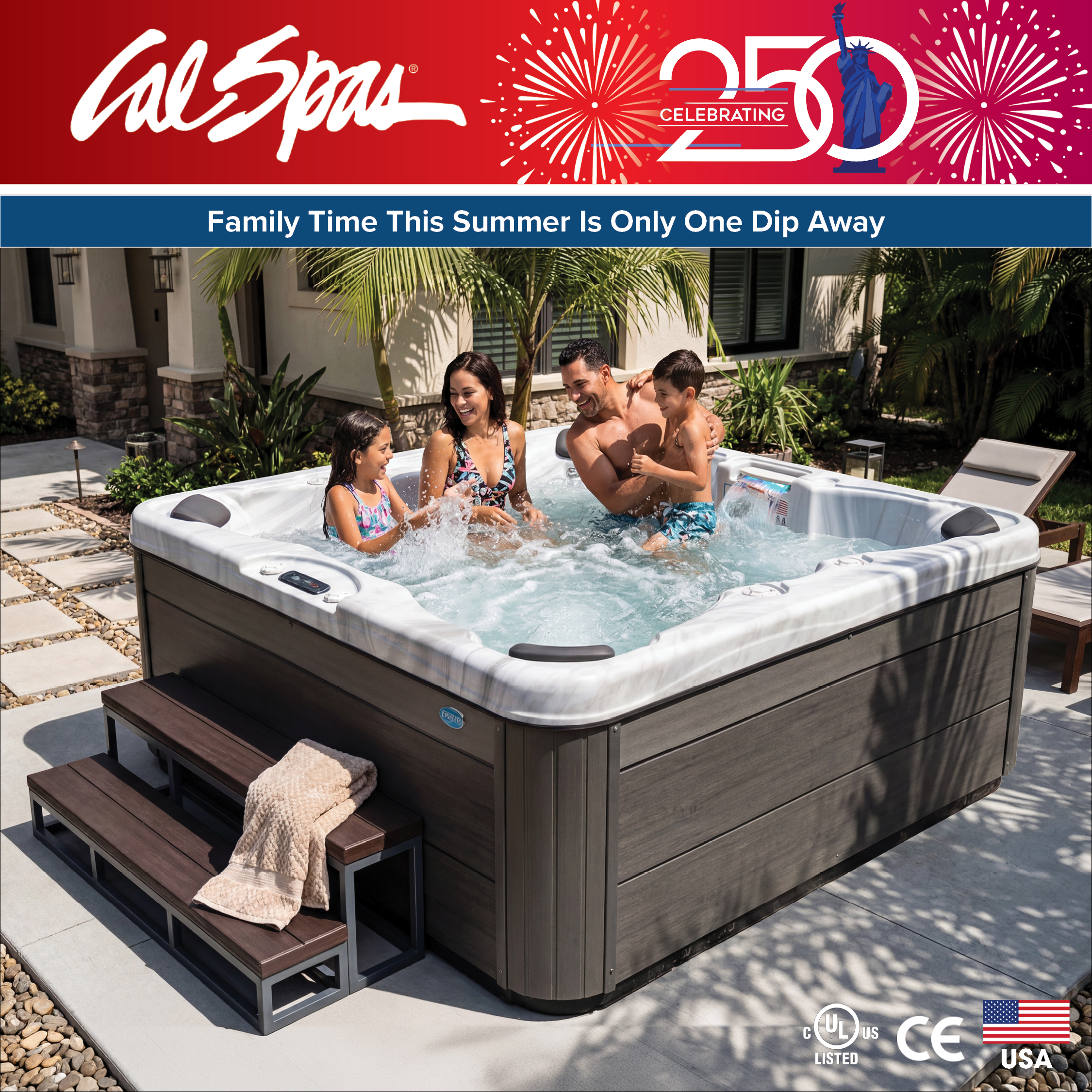 Calspas hot tub being used in a family setting - Johns Creek
